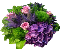 flores púrpuras, entrega de flores